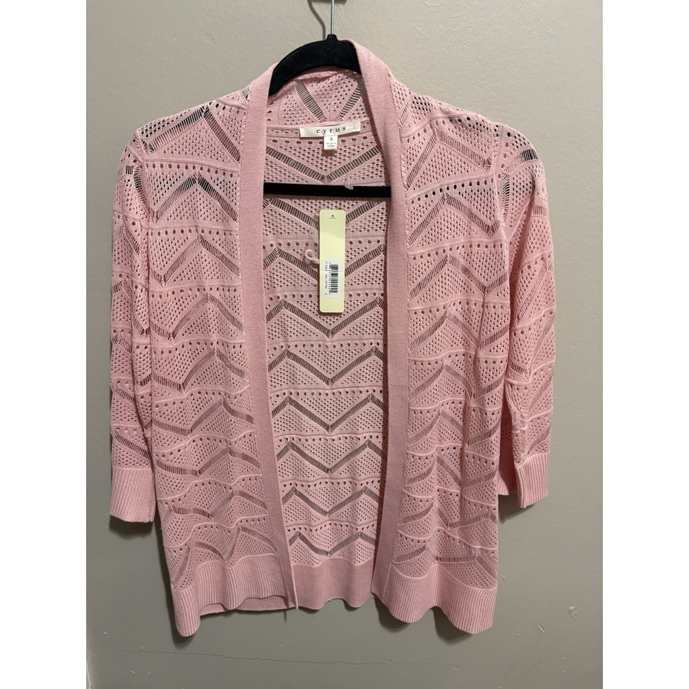 Cyrus Women's Size Small Open Weave Open Front 3/4 Sleeve Pink Cardigan NWT